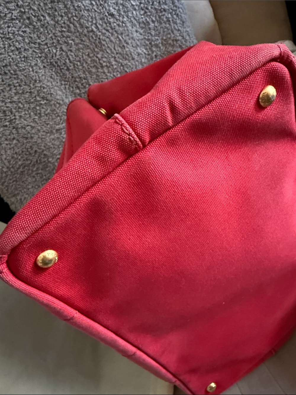 Prada Canapa Pink-Red Canvas Tote with Gold Hardware - Picture 5 of 16